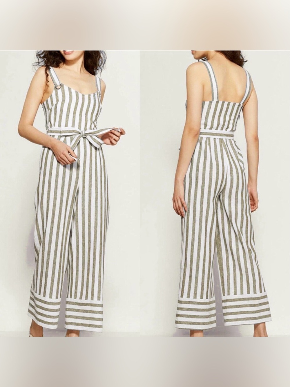Romeo + Juliet Couture Striped Linen Blend Jumpsuit Wide Leg Blue White M